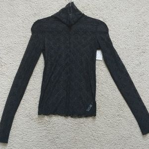 Free People - Intricate Black Mesh/Lace Turtleneck